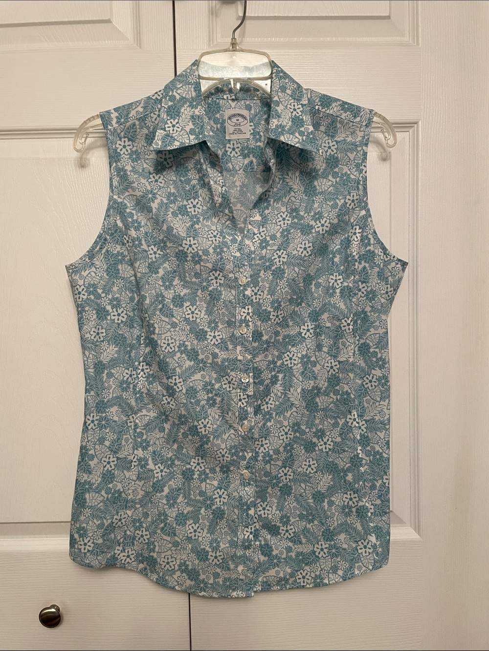 Brooks Brothers 346 Floral Sleeveless Button Down Collar Shirt Fitted Cotton
